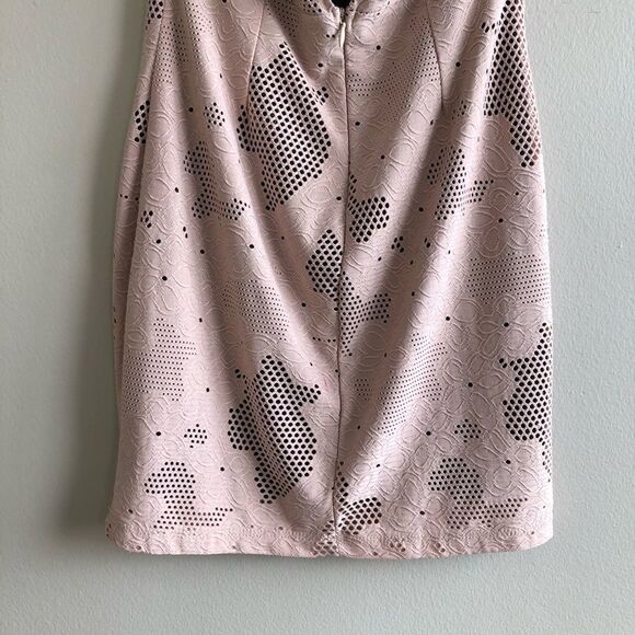 Mystic Vintage Mesh High Neck Fitted Bodycon Open Back Sleeveless Mini Dress Tan - Picture 11 of 14